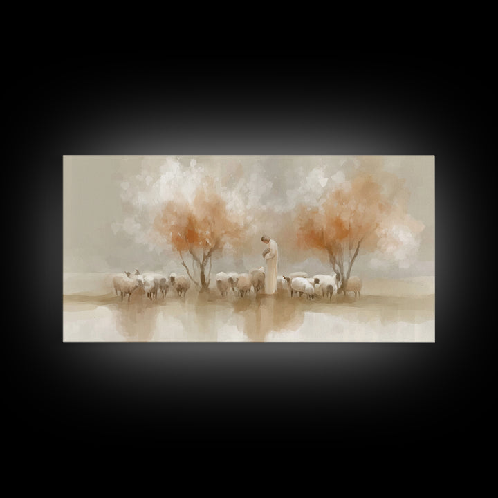 Autumn Shepherd Path – Framed Canvas Print – Christian Wall Art – Modern Christian Art – Jesus Painting – Christian Art Canvas – Christian