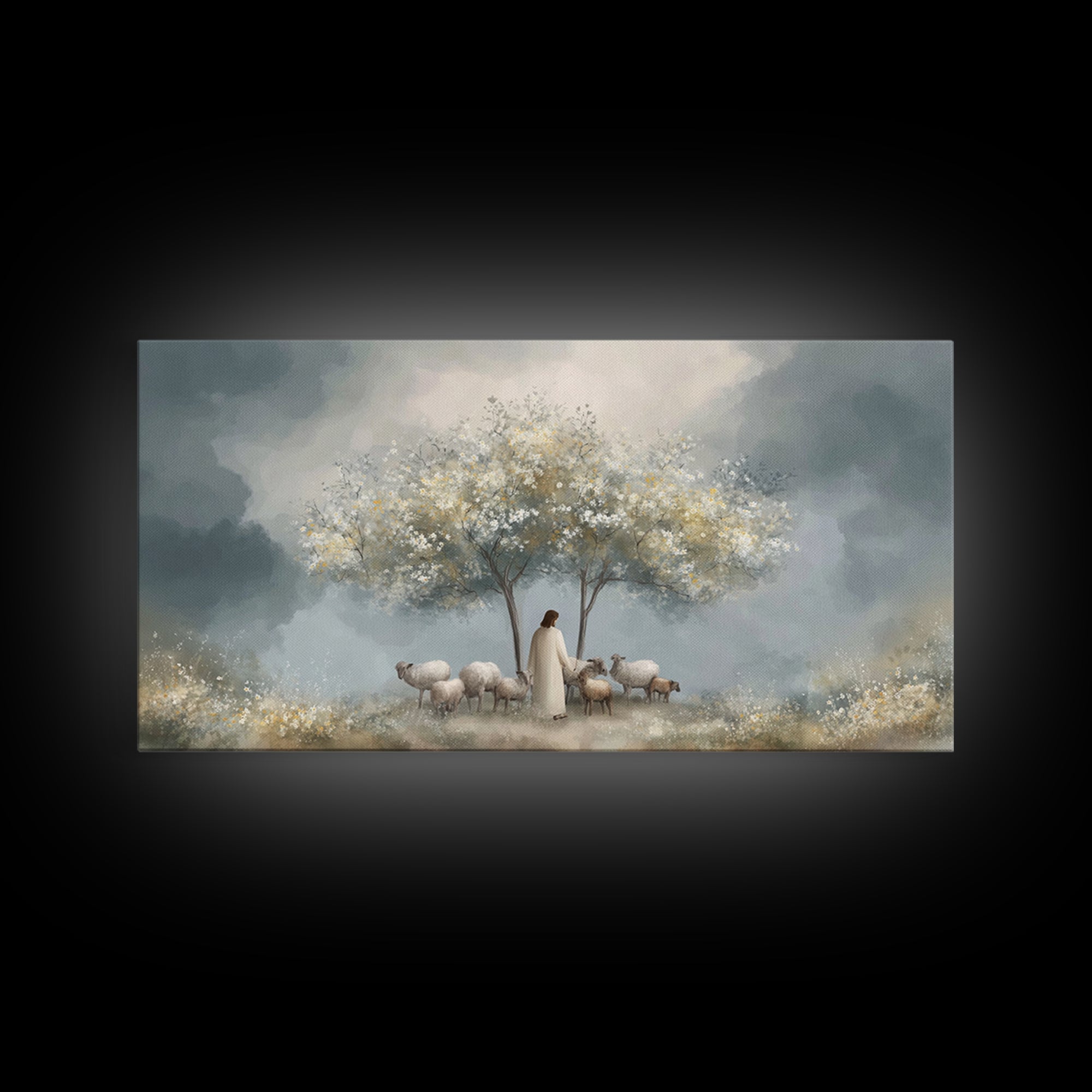Shepherds Of Light – Framed Canvas Print – Christian Wall Art – Jesus Painting – Christian Art Canvas – Minimalist Christian Art – Christia