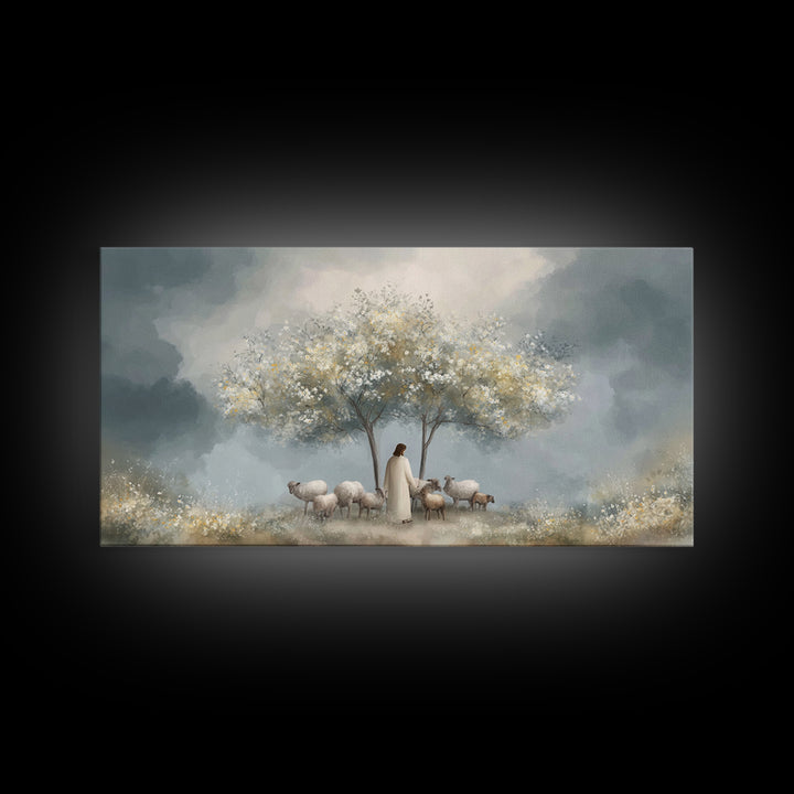 Shepherds Of Light – Framed Canvas Print – Christian Wall Art – Jesus Painting – Christian Art Canvas – Minimalist Christian Art – Christia