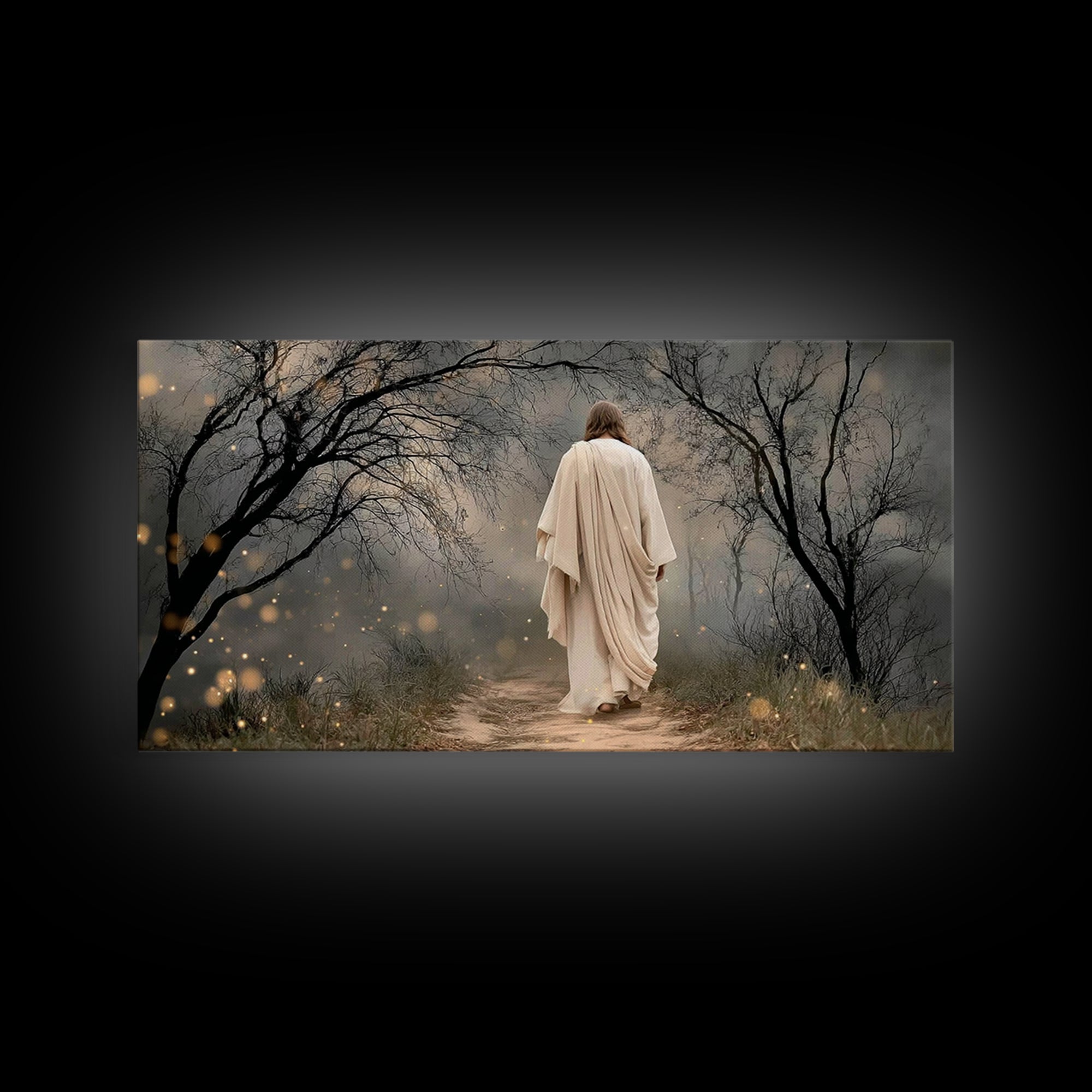 The Misty Path - Framed Canvas Print - Christian Wall Art - Christian Art Canvas - Jesus Painting - Christian Christmas Art