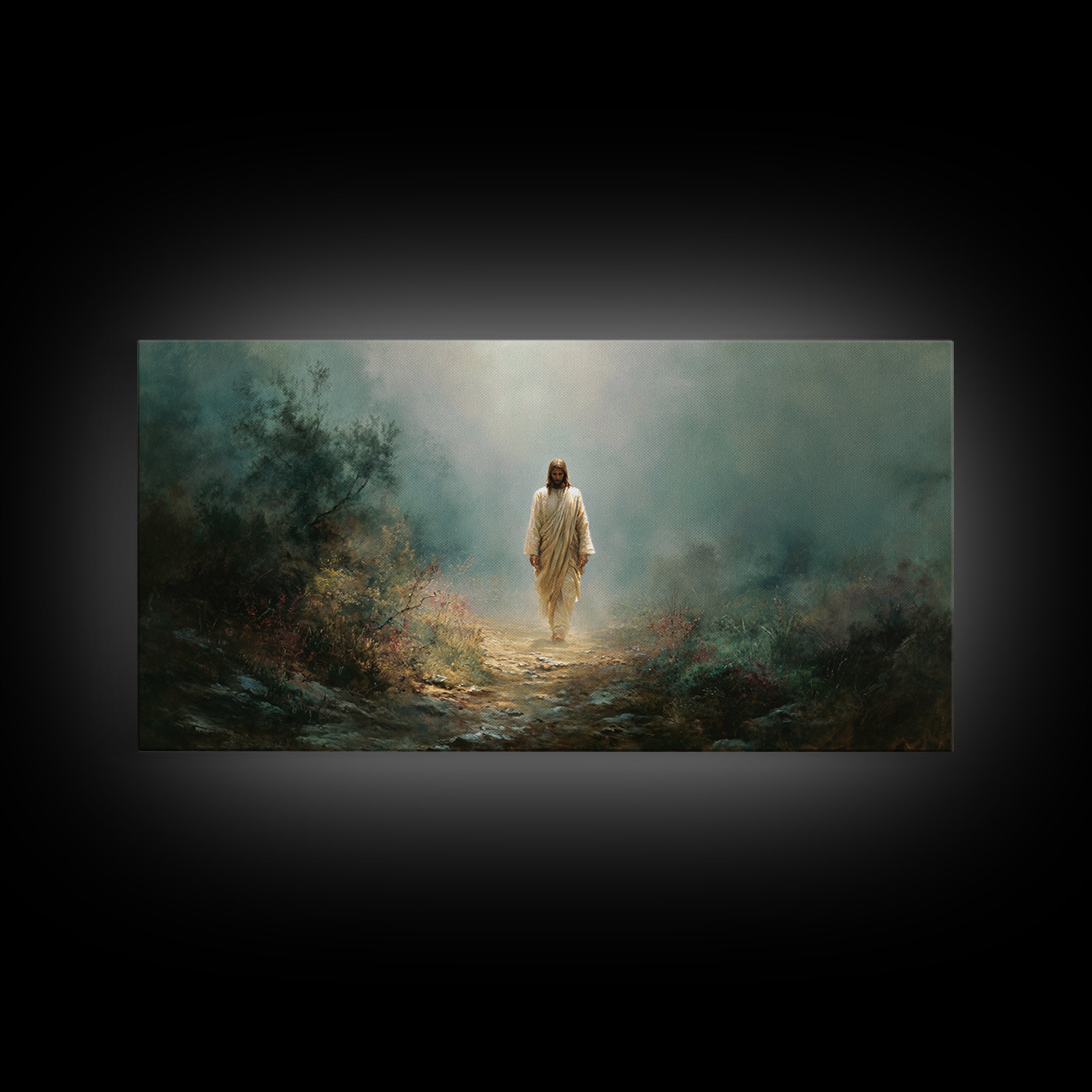 Footsteps Of Grace, Framed Canvas Print, Christian Wall Art, Jesus Painting, Christian Art Canvas, Christian Christmas Art