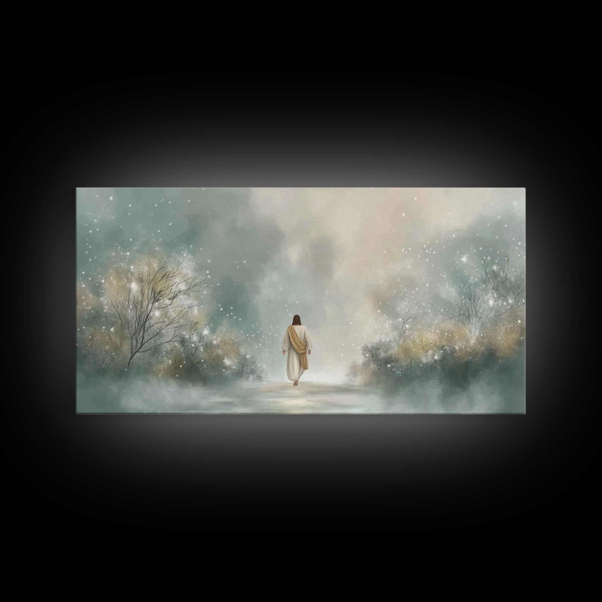 Walk Of Light | Framed Canvas Print | Jesus Painting | Christian Art Canvas | Christian Wall Art | Christmas Art
