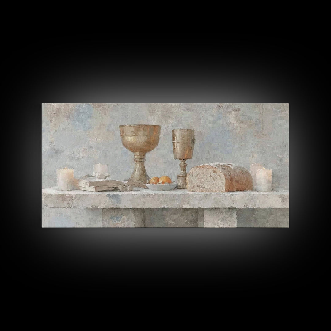 Bread Of Blessing – Framed Canvas Print – Christian Wall Art – Christian Art Print – Vintage Christian Art – Christian Gift – Christmas Art