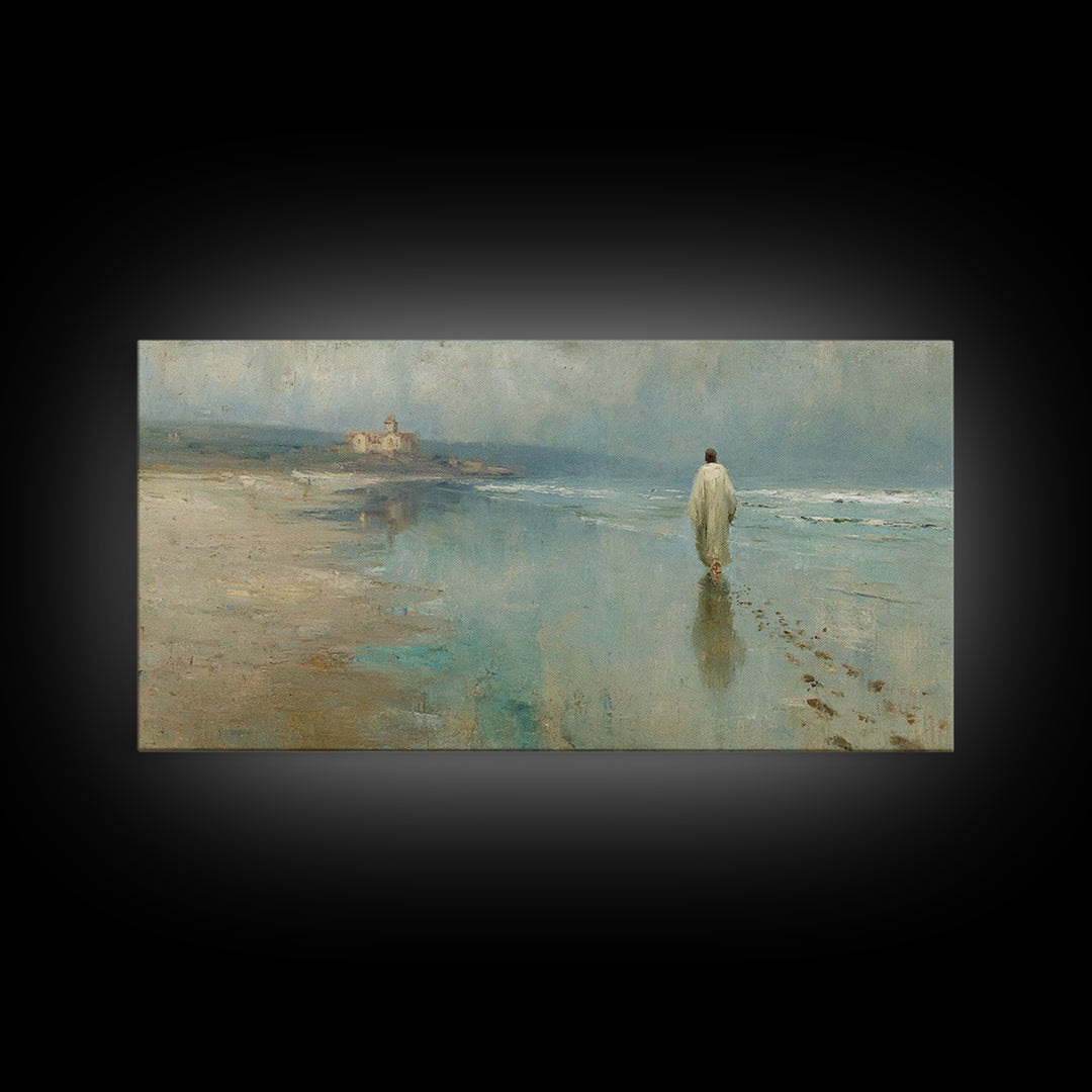 Shoreline Of Mercy, Framed Canvas Print, Christian Wall Art, Christian Art Canvas, Jesus Painting, Christian Christmas Art