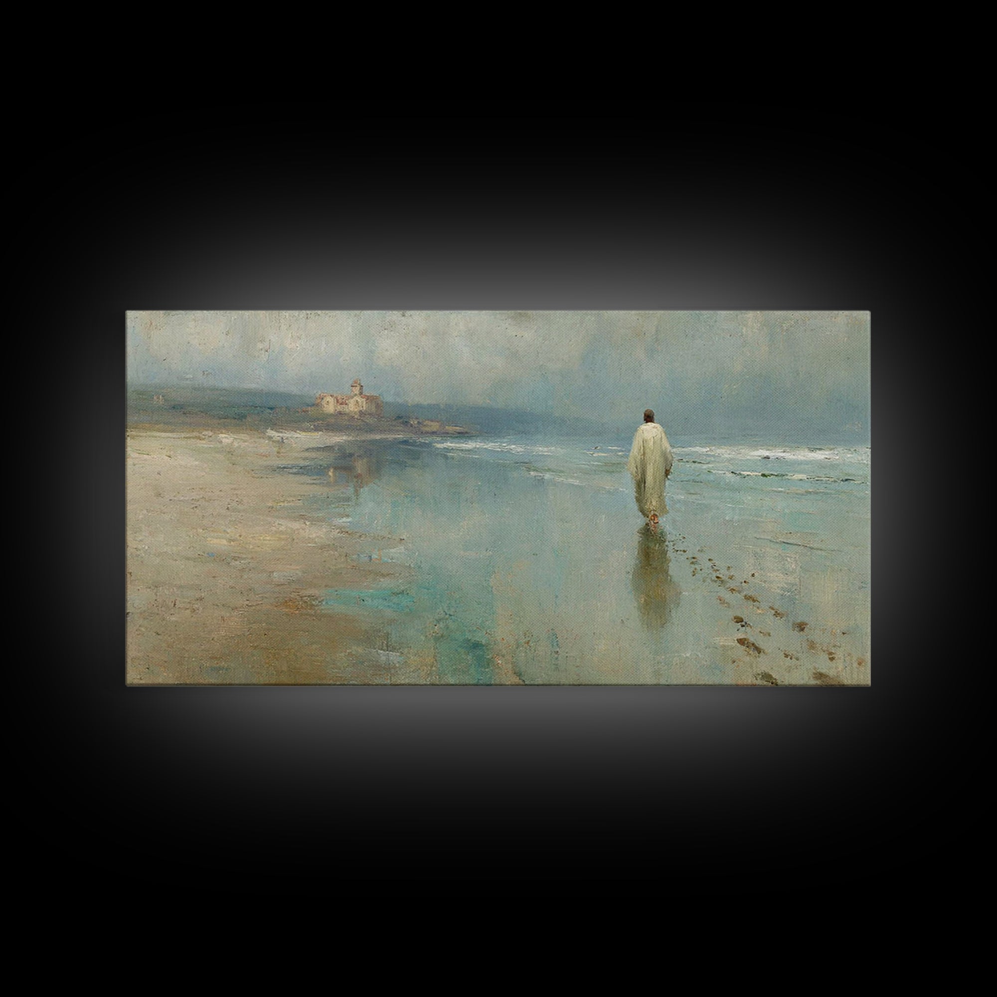 Shoreline Of Mercy, Framed Canvas Print, Christian Wall Art, Christian Art Canvas, Jesus Painting, Christian Christmas Art