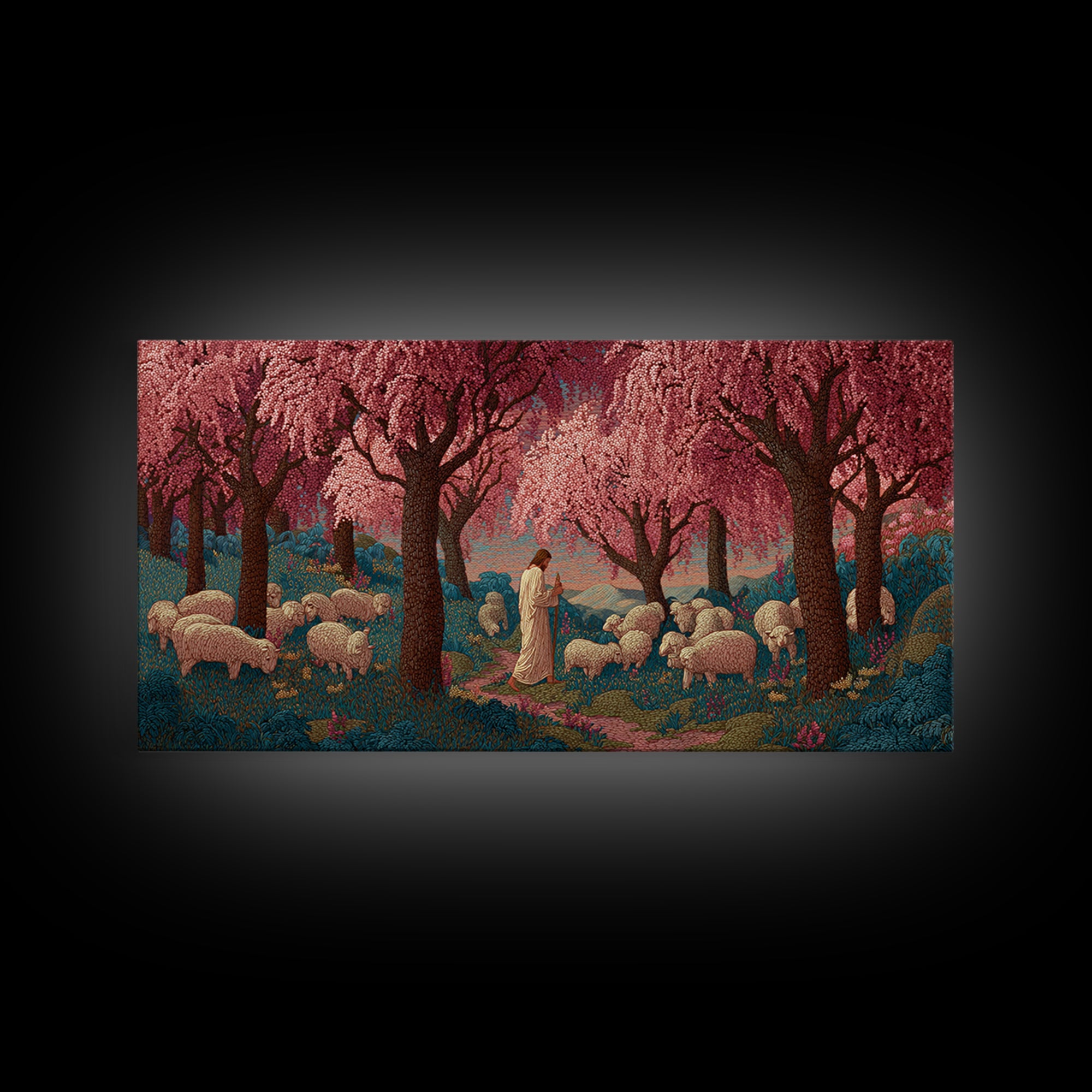 Cherry Shepherd – Framed Canvas Print – Christian Wall Art – Christian Art Canvas – Christian Art Work – Jesus Painting – Christian Christm