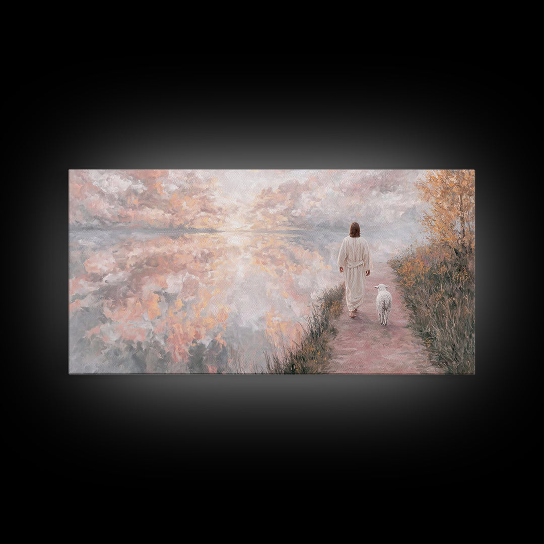 Guiding Shepherd Path – Framed Canvas Print – Christmas Art – Christian Decor – Christian Art Canvas – Jesus Painting – Christian Wall Art