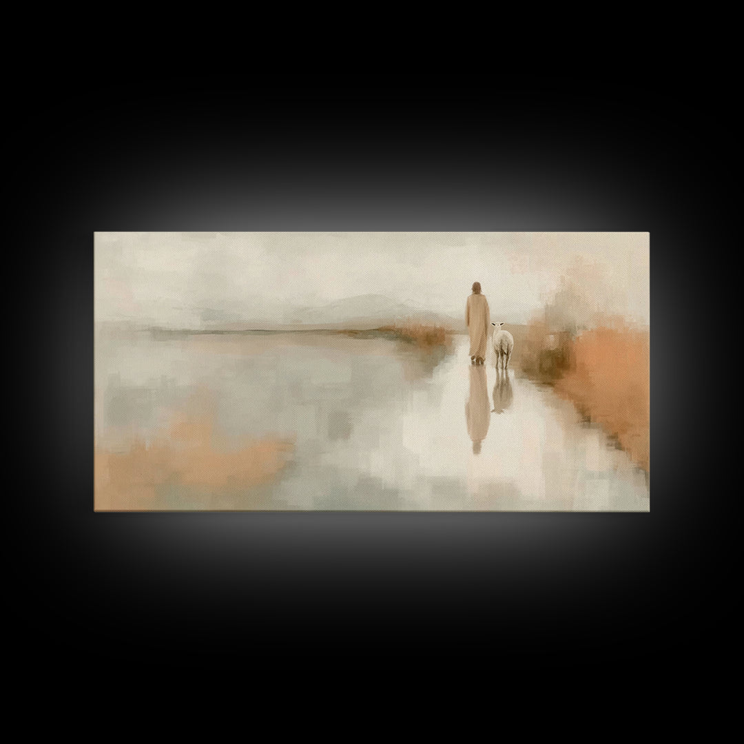 Quiet Shepherd Mist, Framed Canvas Print, Christian Wall Art, Christian Decor, Christian Art Canvas, Christmas Art, Jesus Painting