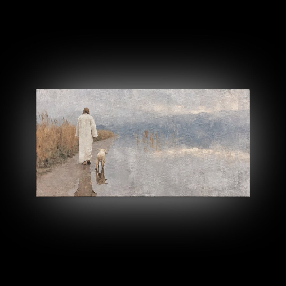 Silent Meadow Grace | Framed Canvas Print | Christian Decor | Christmas Art | Jesus Painting | Christian Art Canvas | Christian Wall Art