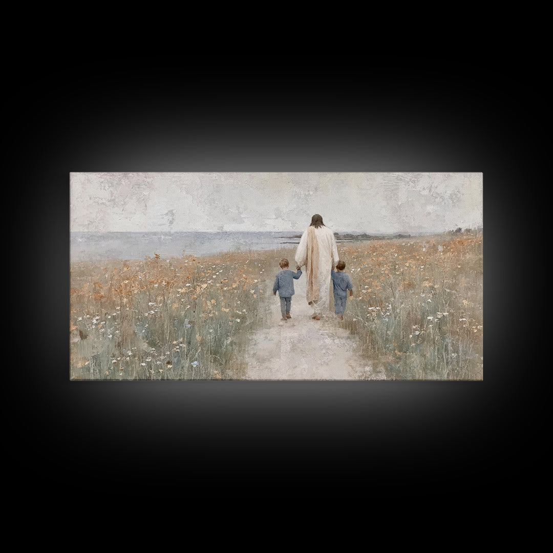 Field Of Gentle Light | Framed Canvas Print | Christian Decor | Jesus Painting | Christian Art Canvas | Christian Wall Art | Christian Art