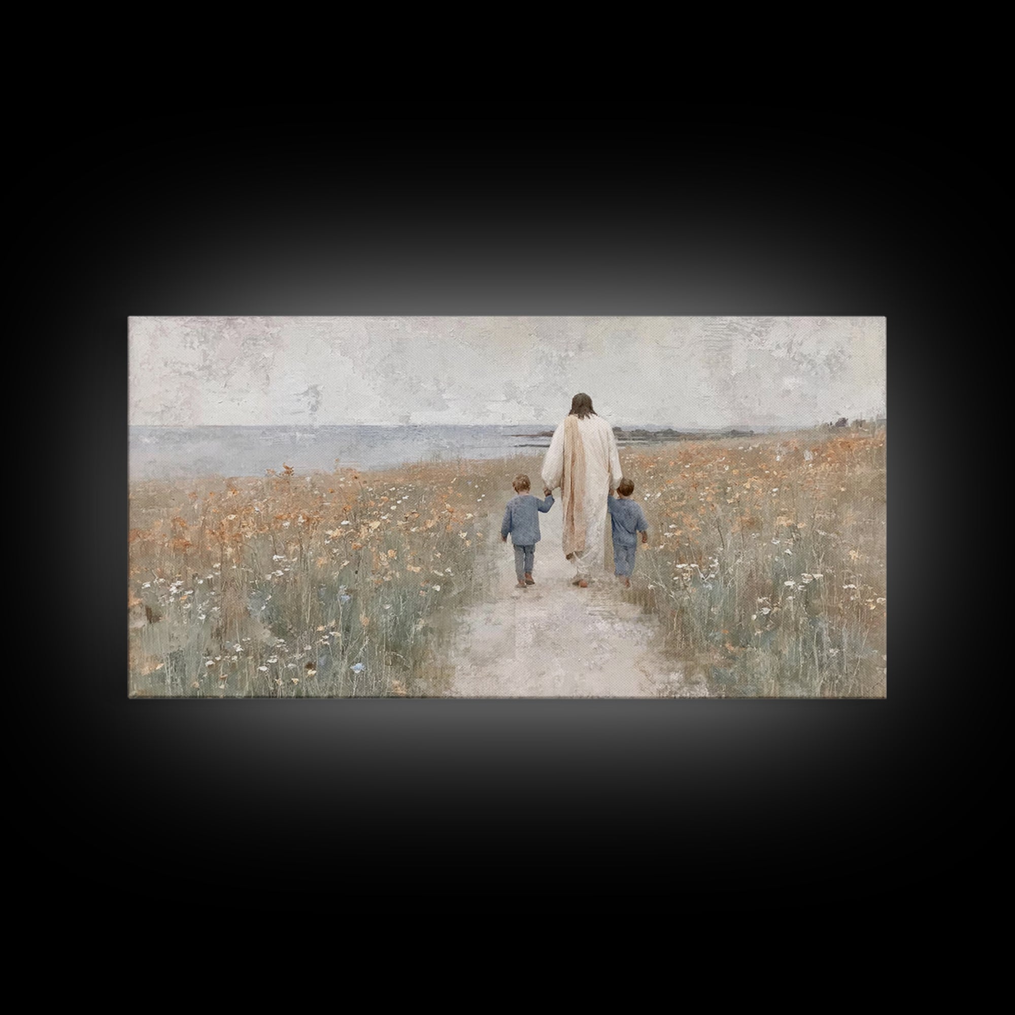 Field Of Gentle Light | Framed Canvas Print | Christian Decor | Jesus Painting | Christian Art Canvas | Christian Wall Art | Christian Art