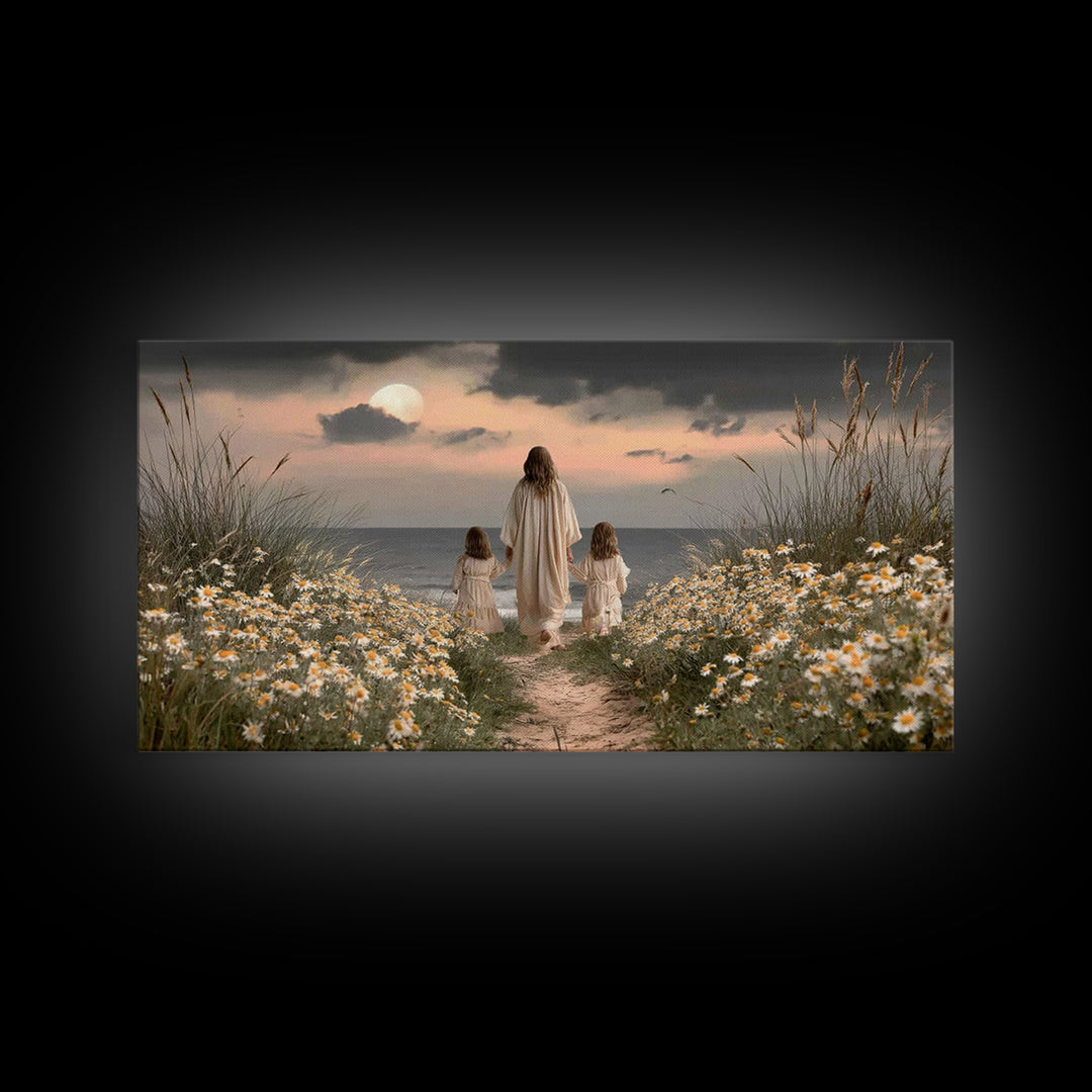 Moonlit Path Calm, Framed Canvas Print, Christian Wall Art, Christian Art Canvas, Jesus Painting, Christian Decor, Christian Art