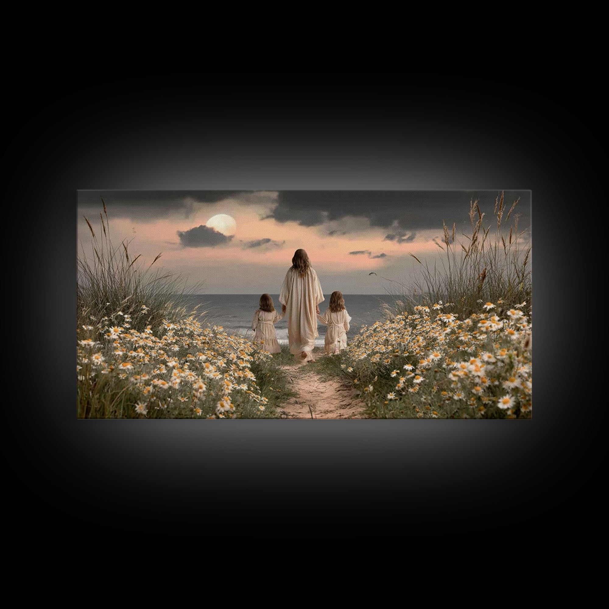 Moonlit Path Calm, Framed Canvas Print, Christian Wall Art, Christian Art Canvas, Jesus Painting, Christian Decor, Christian Art