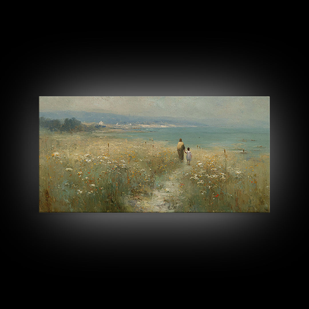 Seaside Meadow Hope | Framed Canvas Print | Christian Wall Art | Christian Art Canvas | Christian Decor | Jesus Painting | Christian Gift