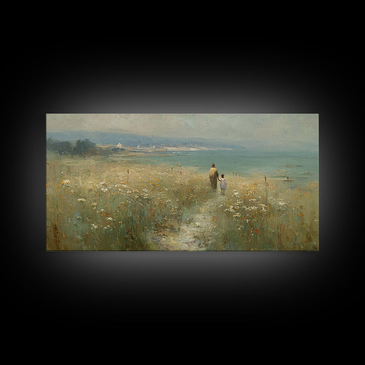 Seaside Meadow Hope | Framed Canvas Print | Christian Wall Art | Christian Art Canvas | Christian Decor | Jesus Painting | Christian Gift