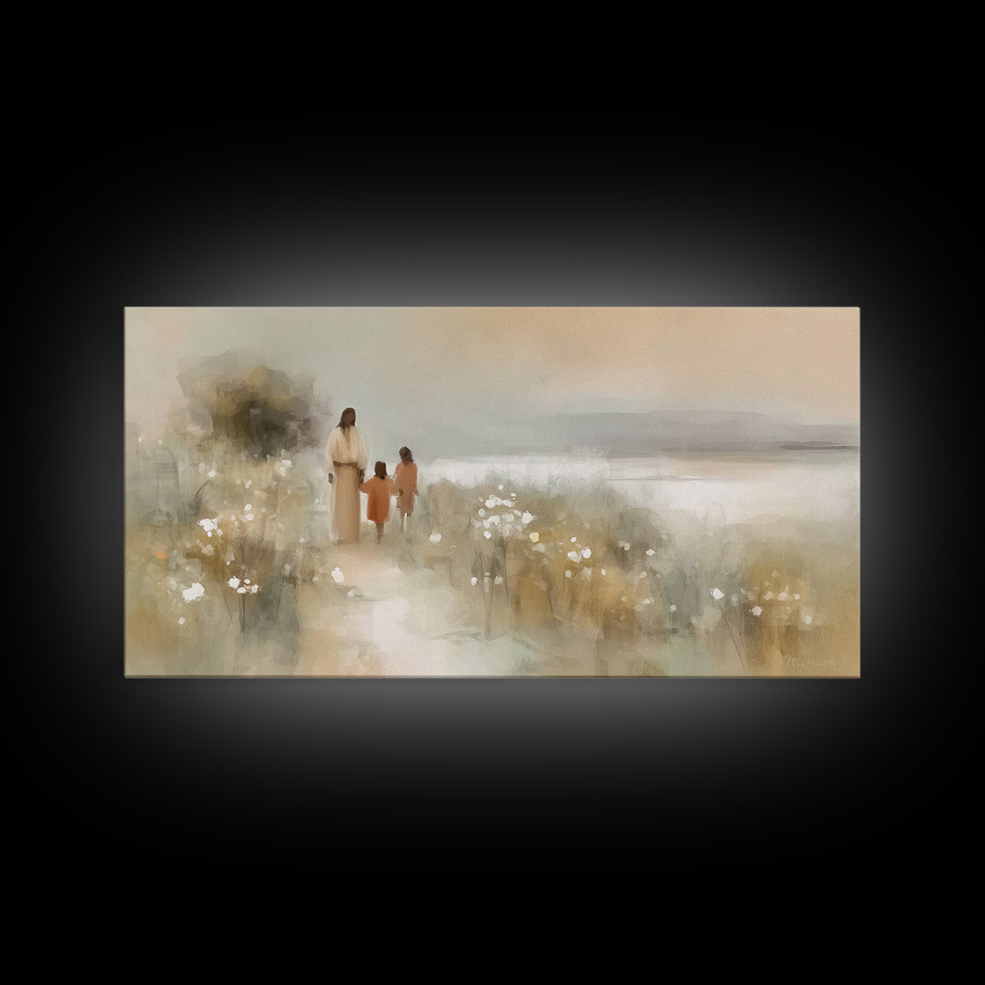 Golden Coast Promise – Framed Canvas Print – Christian Art – Jesus Painting – Christian Art Canvas – Christian Wall Art – Christian Decor