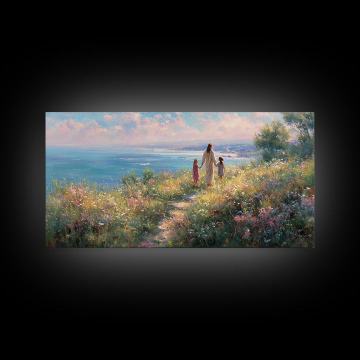 Shoreline Of Grace – Framed Canvas Print – Christian Decor – Christian Art Canvas – Christian Wall Art – Jesus Painting – Christian Art