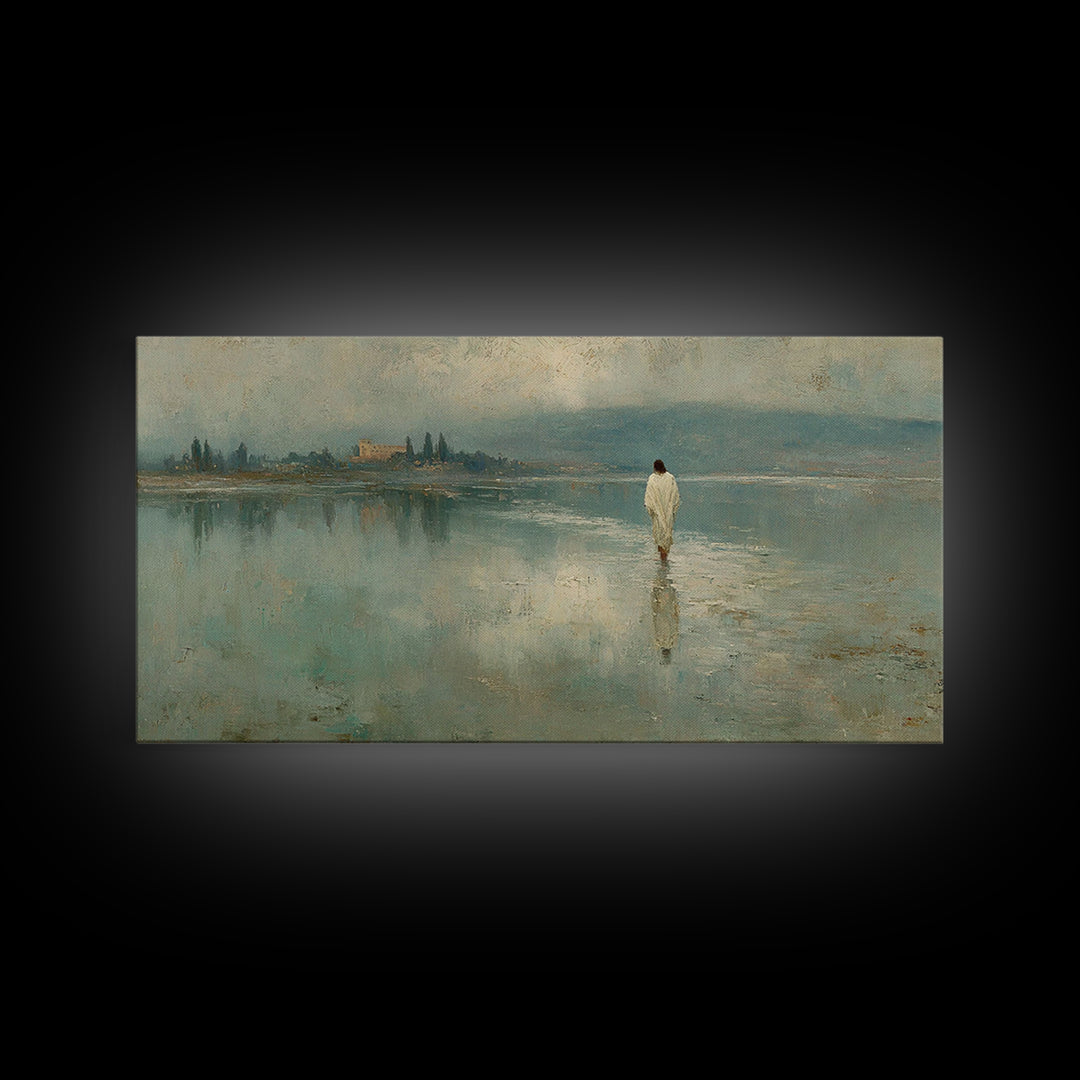 Silent Water Path, Framed Canvas Print, Christian Art Canvas, Jesus Painting, Christian Wall Art, Christian Gift Ideas, Christian Christmas