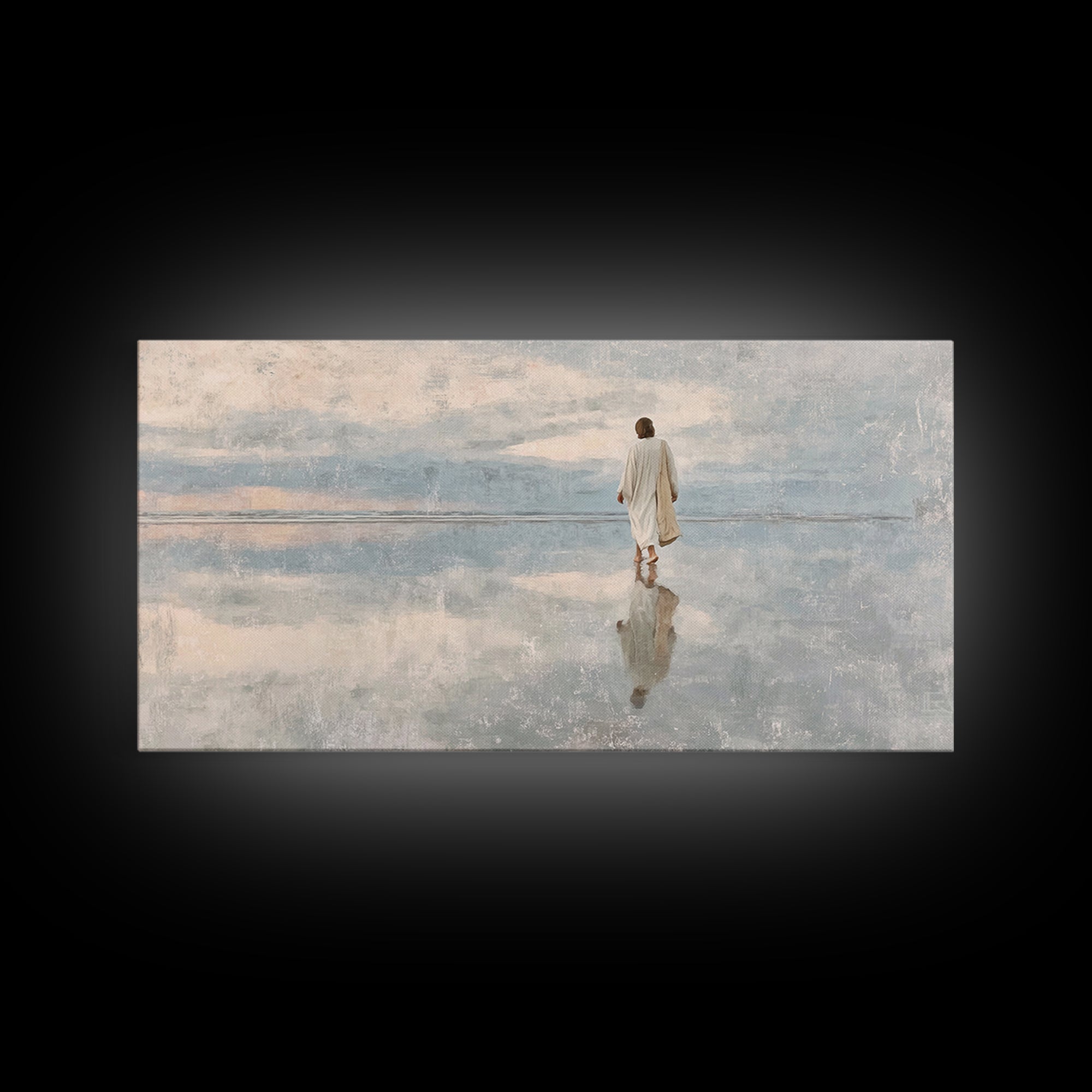 Heavenly Shore Walk – Framed Canvas Print – Christian Art Canvas – Jesus Painting – Christian Wall Art – Christian Christmas Art – Christia