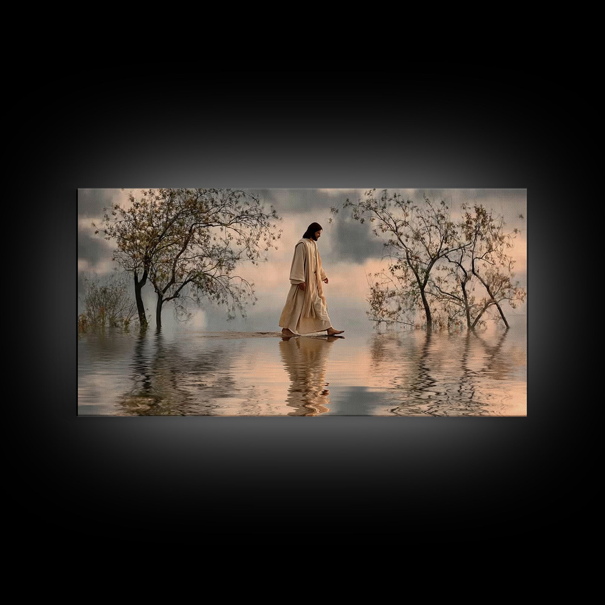 Twilight Shepherd Peace – Framed Canvas Print – Christian Christmas Art – Christmas Art – Christian Wall Art – Jesus Painting – Christian A