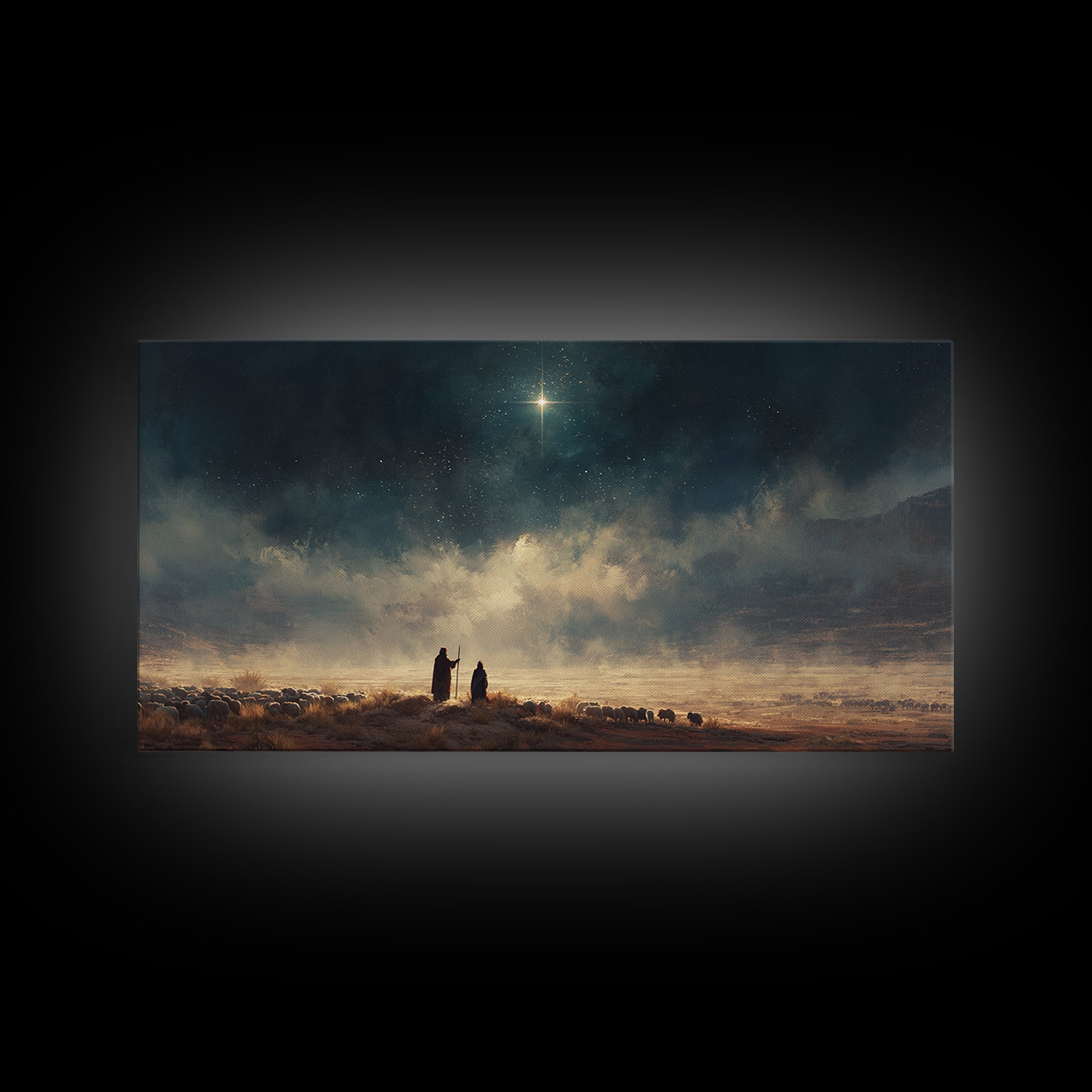 Star Over The Valley | Framed Canvas Print | Christian Wall Art | Christian Art Canvas | Christmas Art | Christian Christmas Art | Christia