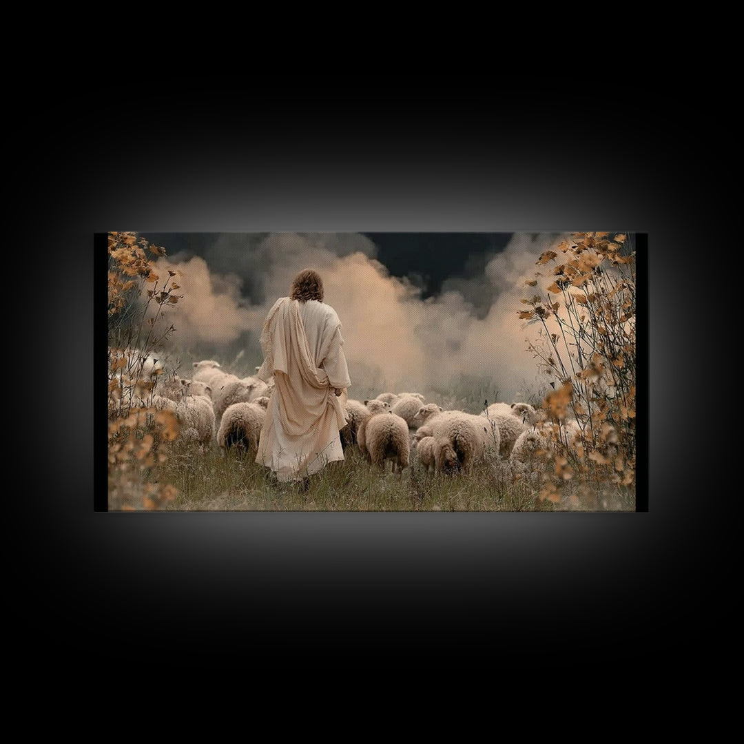 Autumn Shepherd Peace | Framed Canvas Print | Jesus Painting | Christian Art Canvas | Christian Wall Art | Christmas Art | Christian Gift I