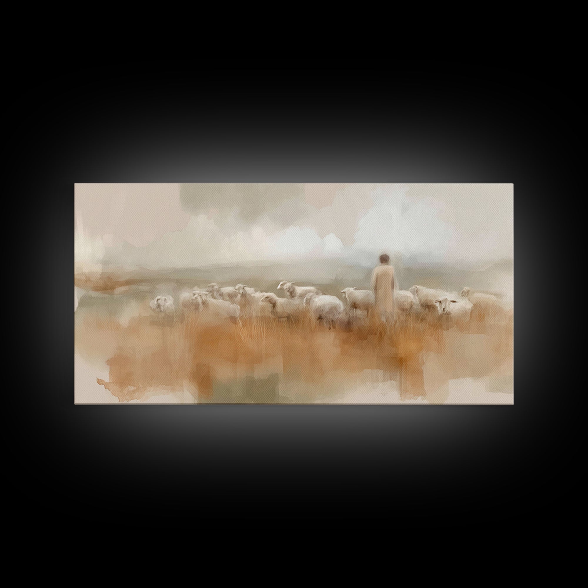 Soft Meadow Guide – Framed Canvas Print – Christian Art – Jesus Painting – Christian Art Canvas – Christian Wall Art – Christian Christmas