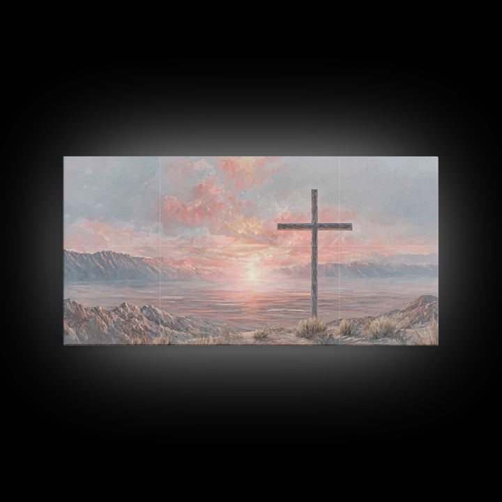 Sunrise At Calvary | Framed Canvas Print | Christian Wall Art | Christian Art Canvas | Christian Painting | Large Christian Art | Christian