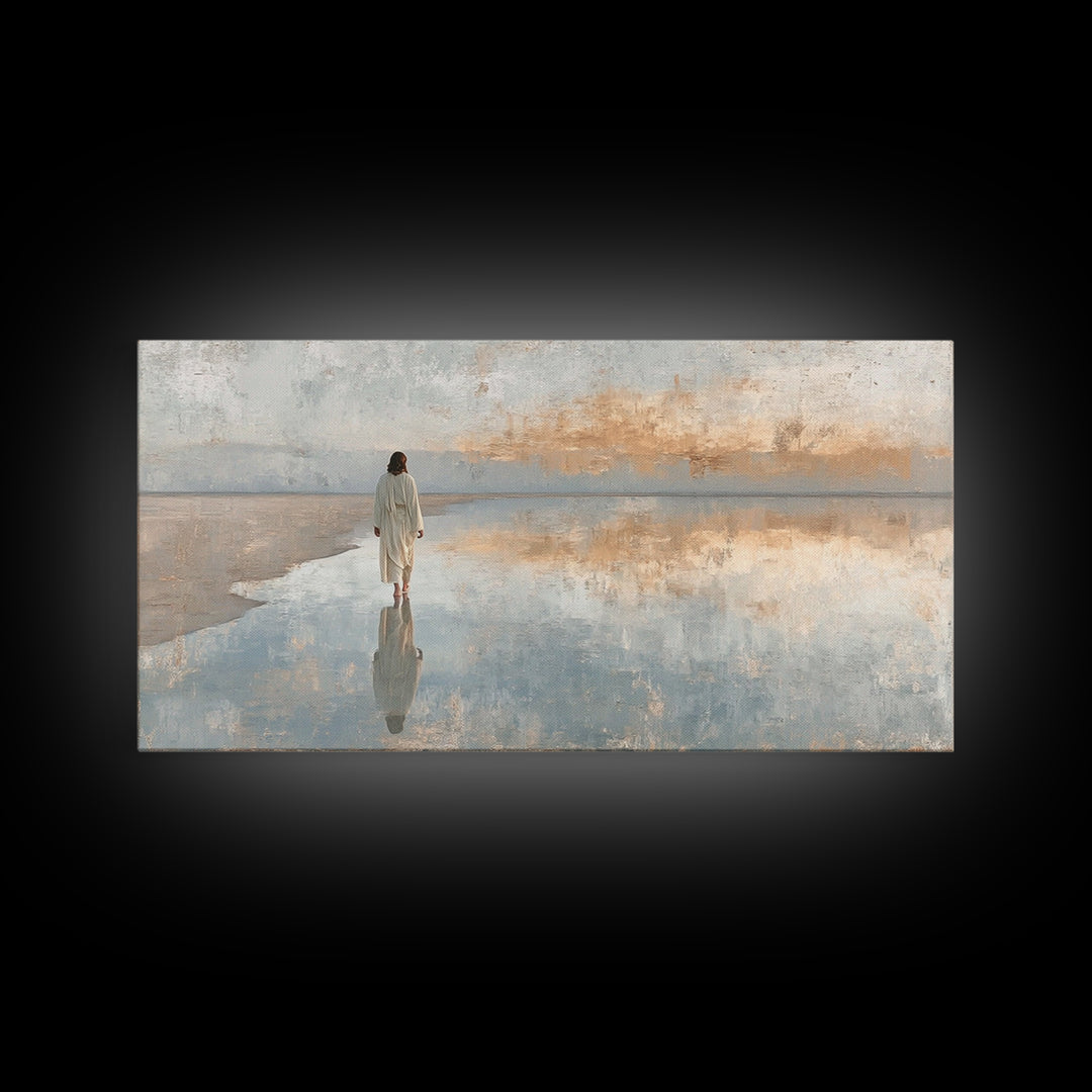 Still Waters, Framed Canvas Print, Christian Art Canvas, Jesus Wall Art, Christian Decor, Christmas Art, Christian Painting, Holiday Art