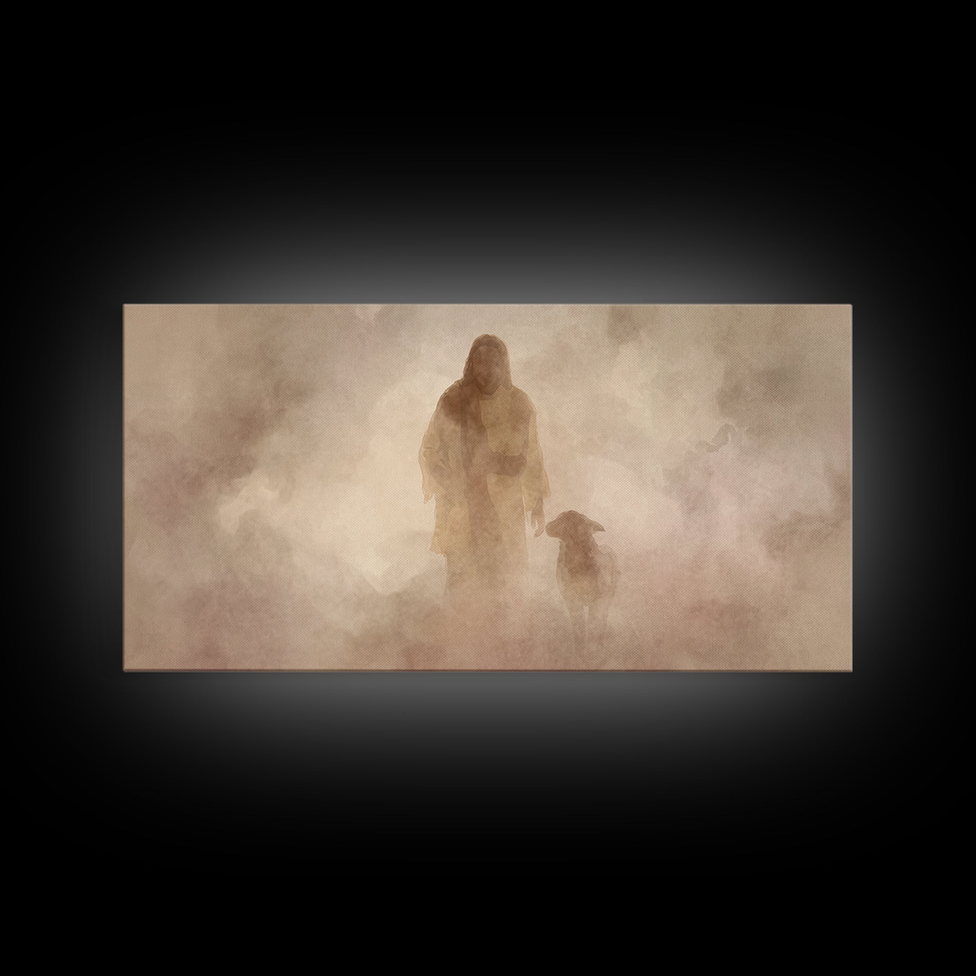 Misty Shepherd Path – Framed Canvas Print – Christian Wall Art – Jesus Painting – Christian Art Canvas – Christian Christmas Art