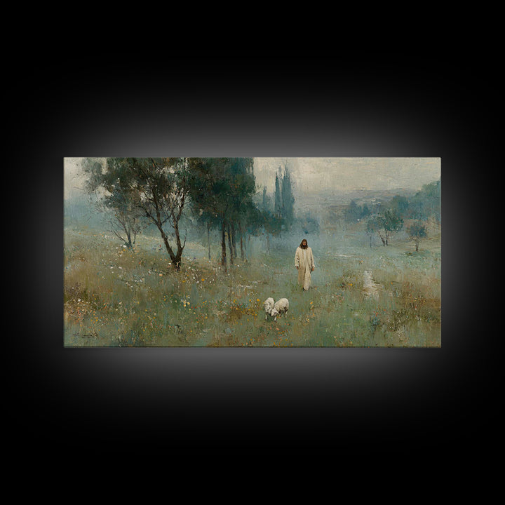Pasture Of Peace | Framed Canvas Print | Jesus Painting | Christian Wall Art | Christian Art Canvas | Christian Christmas Art | Christian D