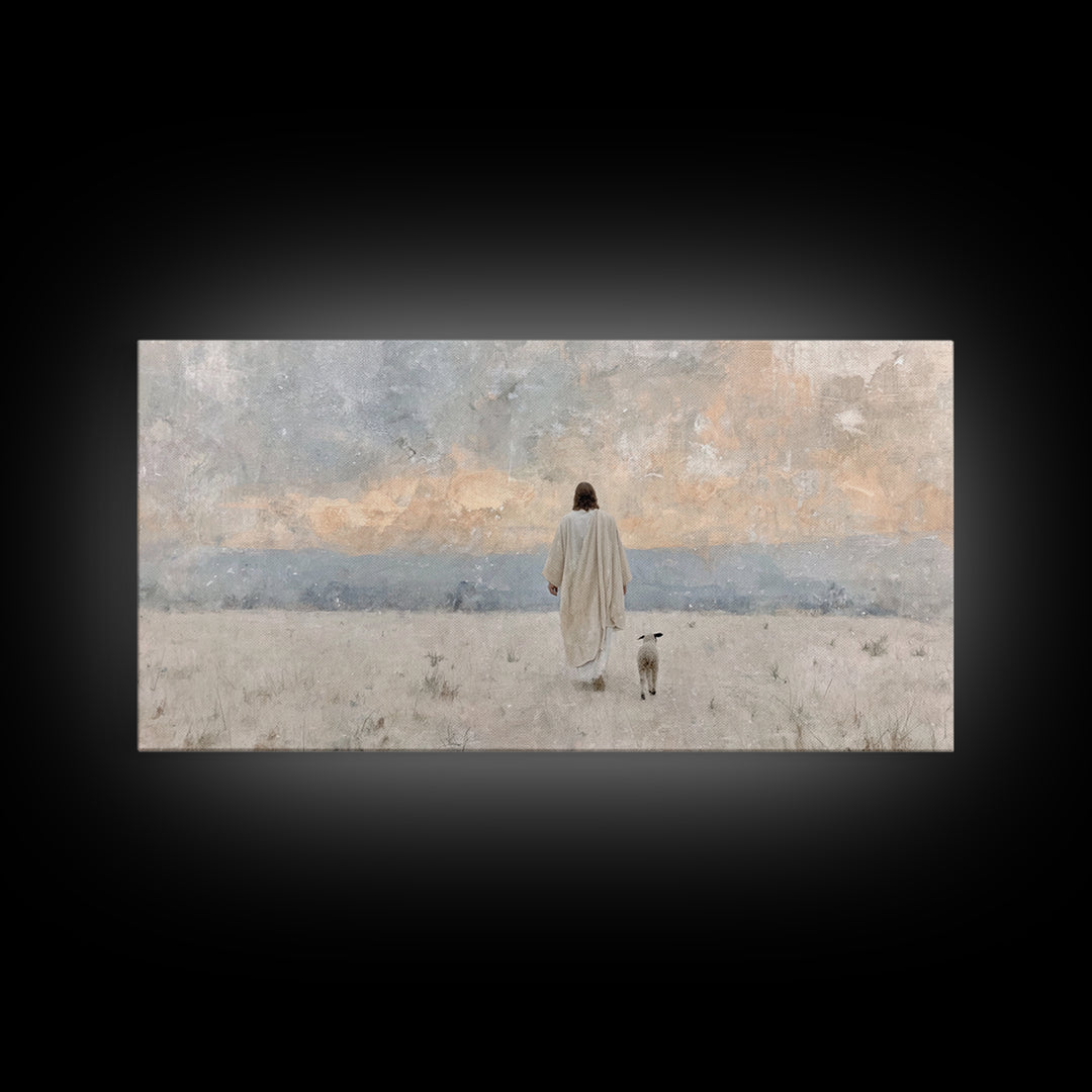 Quiet Shepherd Walk – Framed Canvas Print – Christian Art Canvas – Jesus Painting – Moody Christian Art – Christmas Wall Art – Christian De