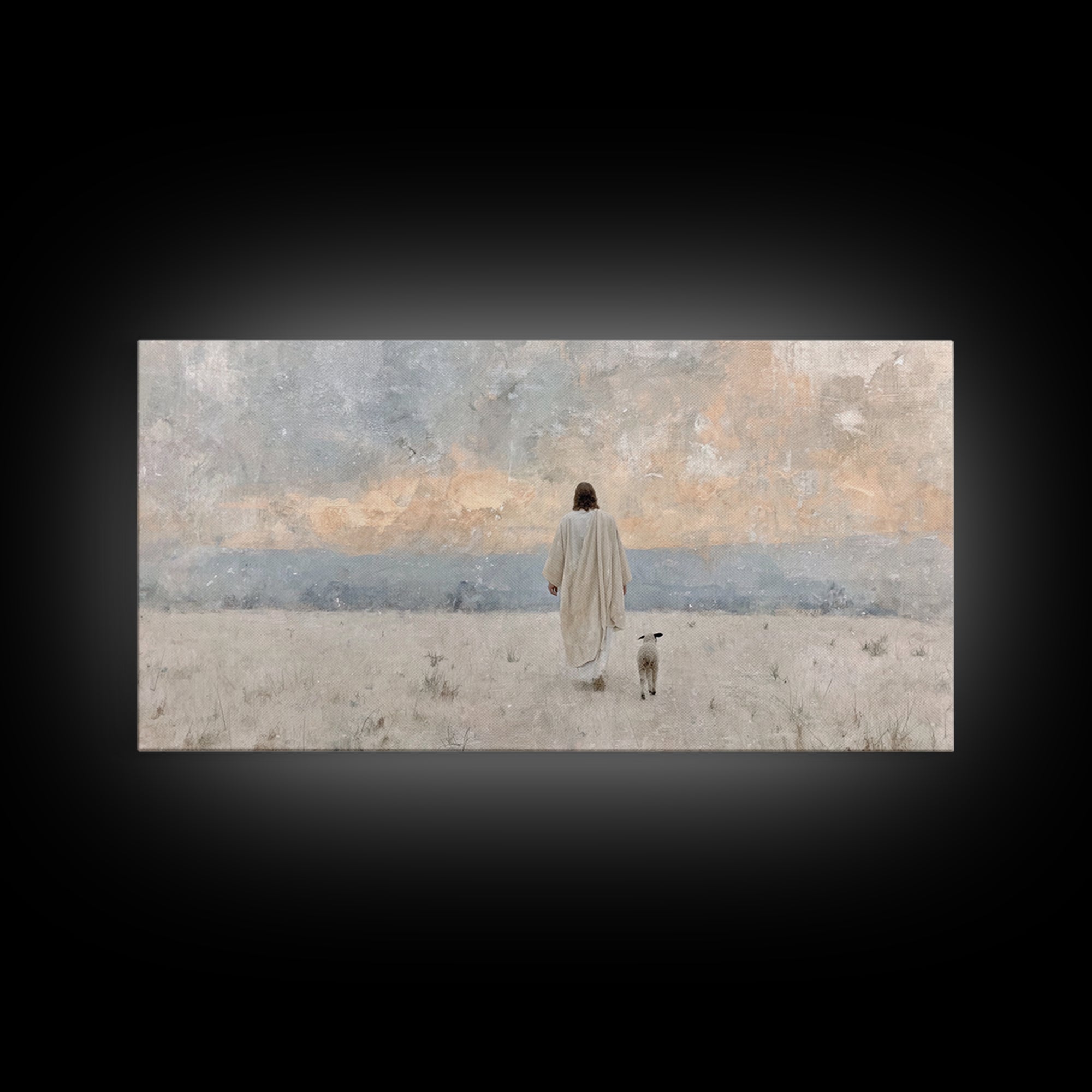 Quiet Shepherd Walk – Framed Canvas Print – Christian Art Canvas – Jesus Painting – Moody Christian Art – Christmas Wall Art – Christian De