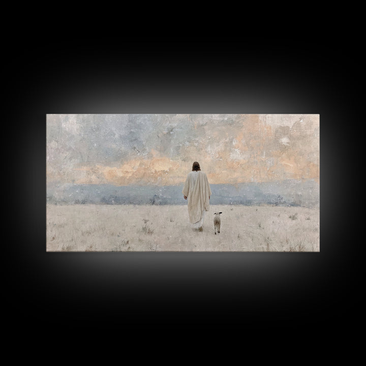 Quiet Shepherd Walk – Framed Canvas Print – Christian Art Canvas – Jesus Painting – Moody Christian Art – Christmas Wall Art – Christian De