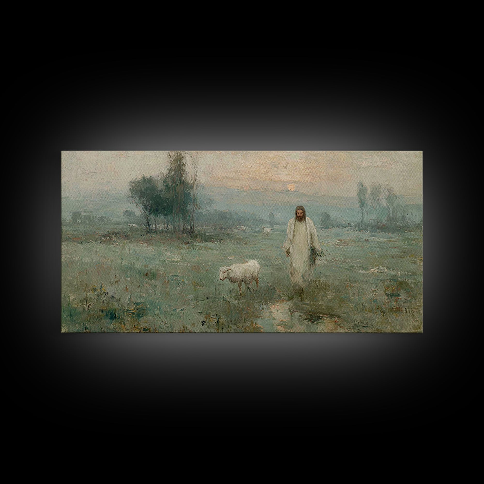 Pasture Of Peace – Framed Canvas Print – Christian Art – Vintage Jesus Painting – Christian Wall Art – Christian Art Canvas – Christian Chr