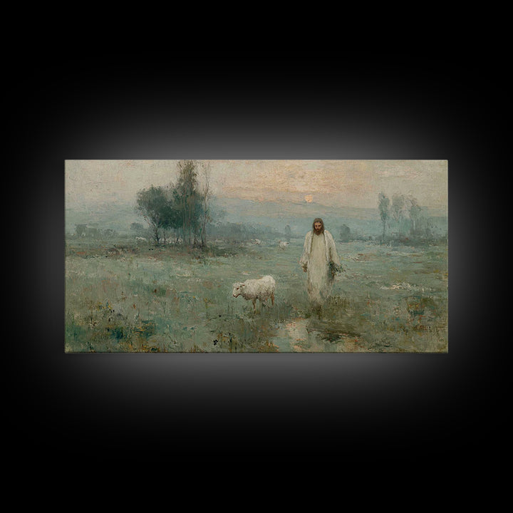 Pasture Of Peace – Framed Canvas Print – Christian Art – Vintage Jesus Painting – Christian Wall Art – Christian Art Canvas – Christian Chr