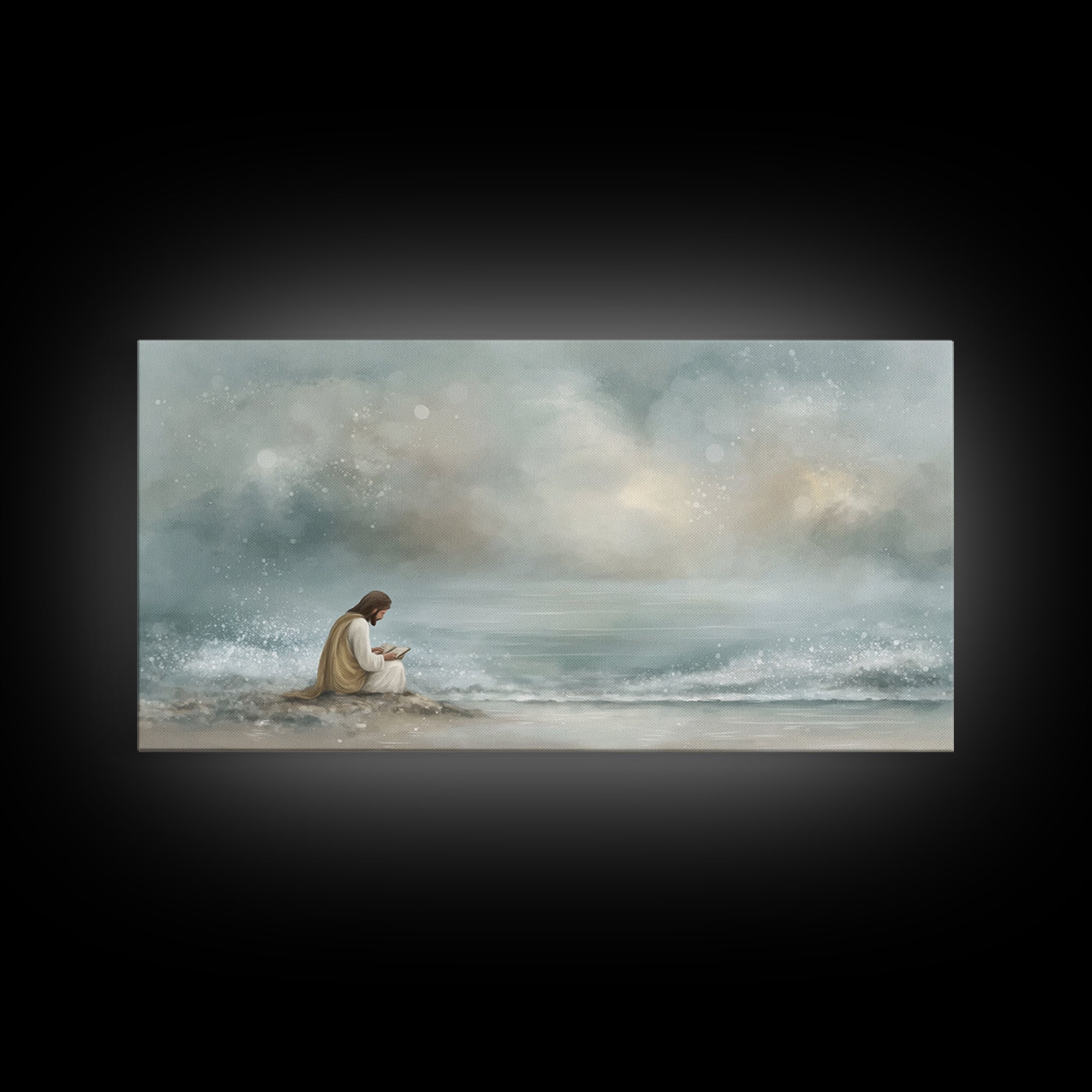 Shoreline Hope – Framed Canvas Print – Christian Art Canvas – Christian Wall Art – Jesus Painting – Minimalist Christian Art – Christian Gi