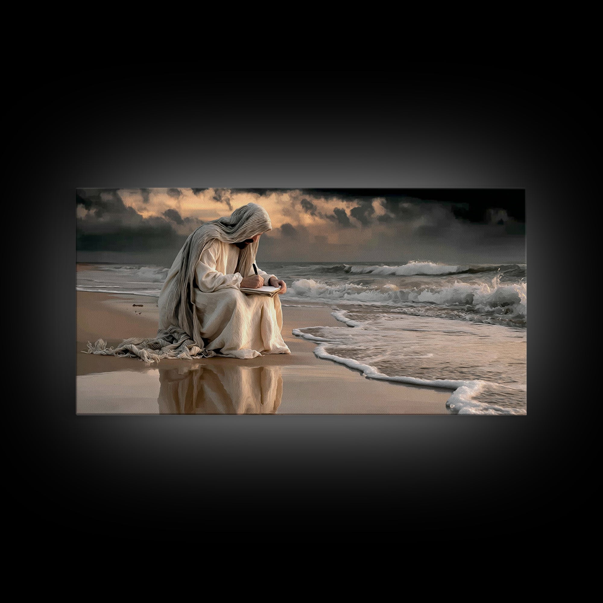 Shoreline Grace – Framed Canvas Print – Christian Wall Art – Jesus Painting – Modern Christian Art – Christian Christmas Art – Large Jesus