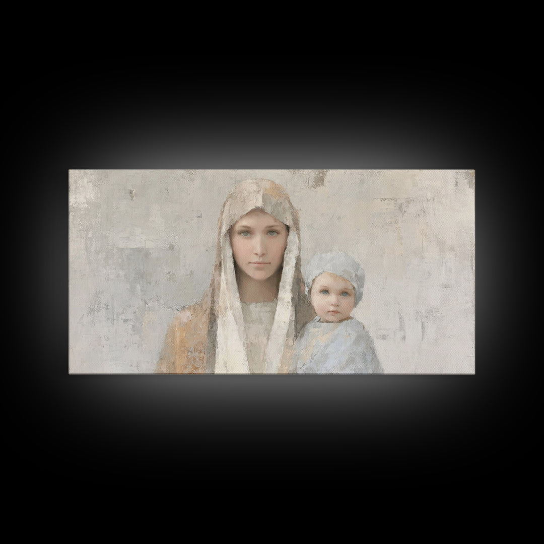 Mother’s Embrace, Framed Canvas Print, Christian Art Canvas, Mary and Jesus Painting, Christmas Wall Art, Christian Christmas Art, Modern C