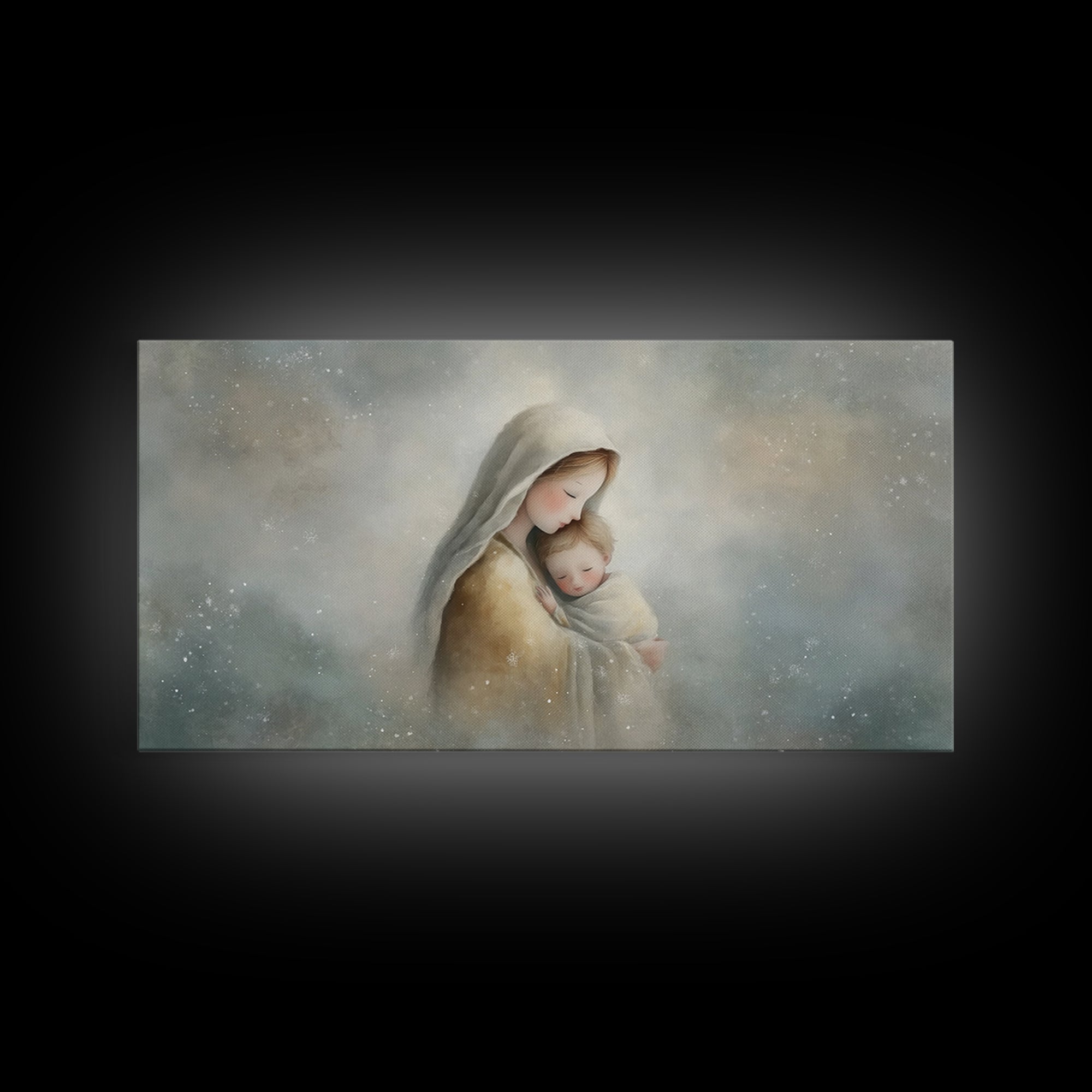 Snowfall Grace – Framed Canvas Print – Christmas Art – Christian Wall Art – Christian Art Canvas – Mary And Jesus Painting – Christian Gift
