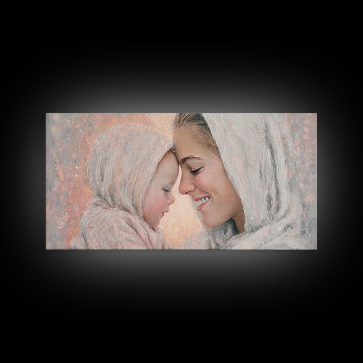 Tender Devotion | Framed Canvas Print | Christian Art Print | Mary And Jesus Painting | Christian Wall Art | Christmas Art | Christian Gift