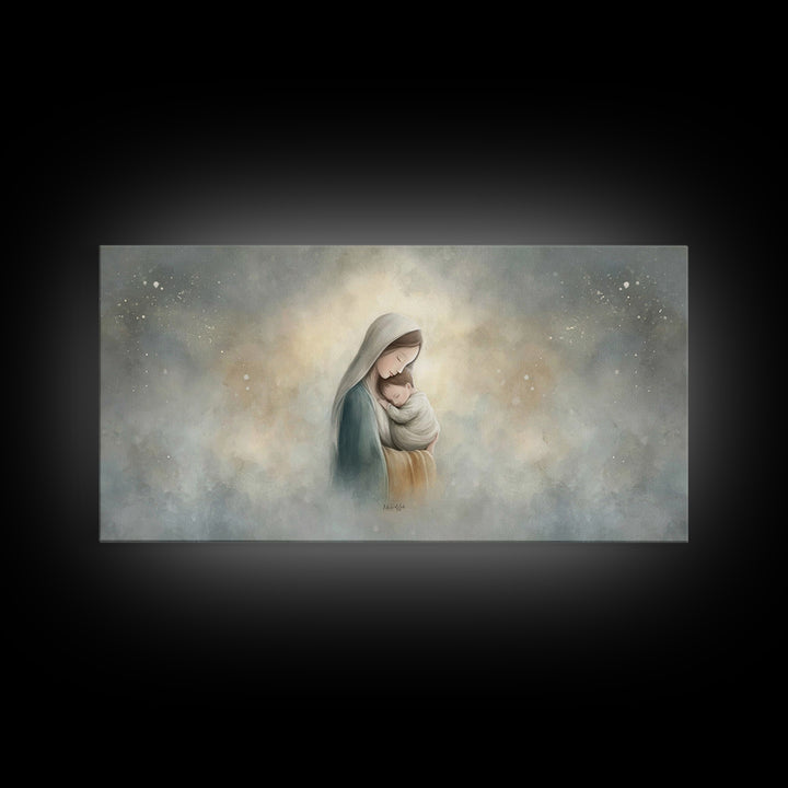 Sacred Embrace – Framed Canvas Print – Christian Art Canvas – Christian Wall Art – Jesus Painting – Christmas Art – Christian Christmas