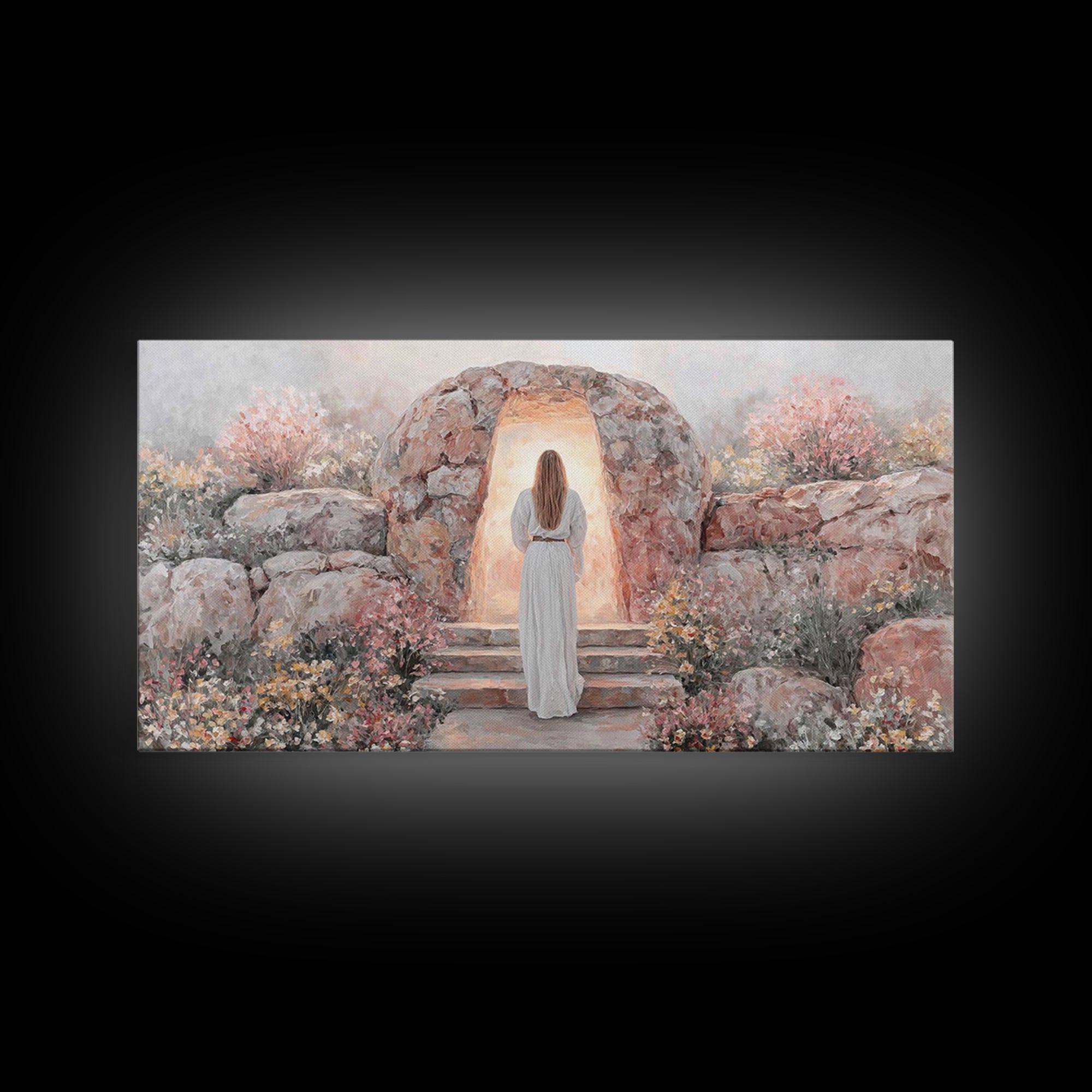 Path Of Light – Framed Canvas Print – Christmas Art – Jesus Painting – Christian Art Canvas – Large Christian Art – Christian Wall Art