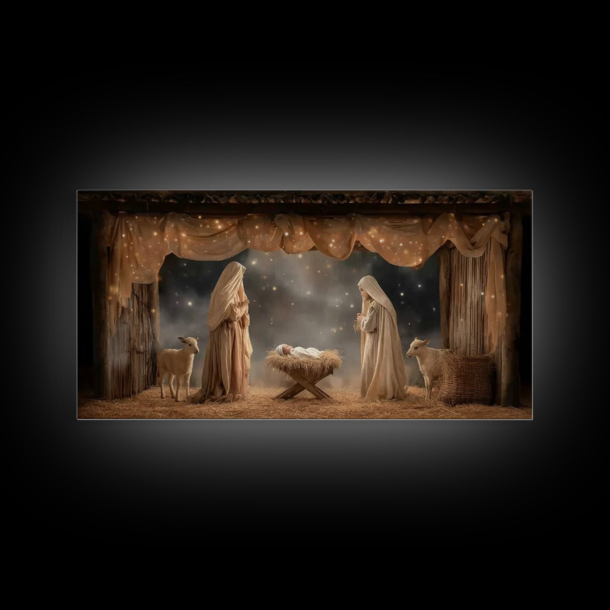 Starlit Nativity – Framed Canvas Print – Christian Wall Art – Christian Art Canvas – Christmas Art – Christian Christmas Art – Christian De