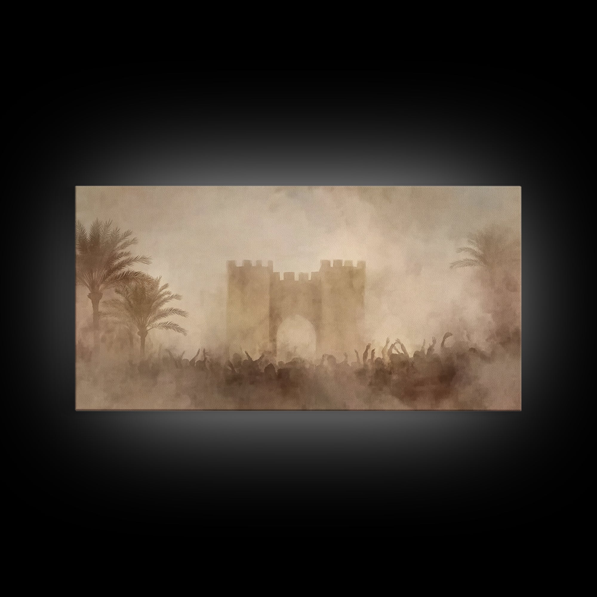 Palm Gate Dawn – Framed Canvas Print – Christian Wall Art – Christian Art Canvas – Moody Christian Art – Christian Christmas Art