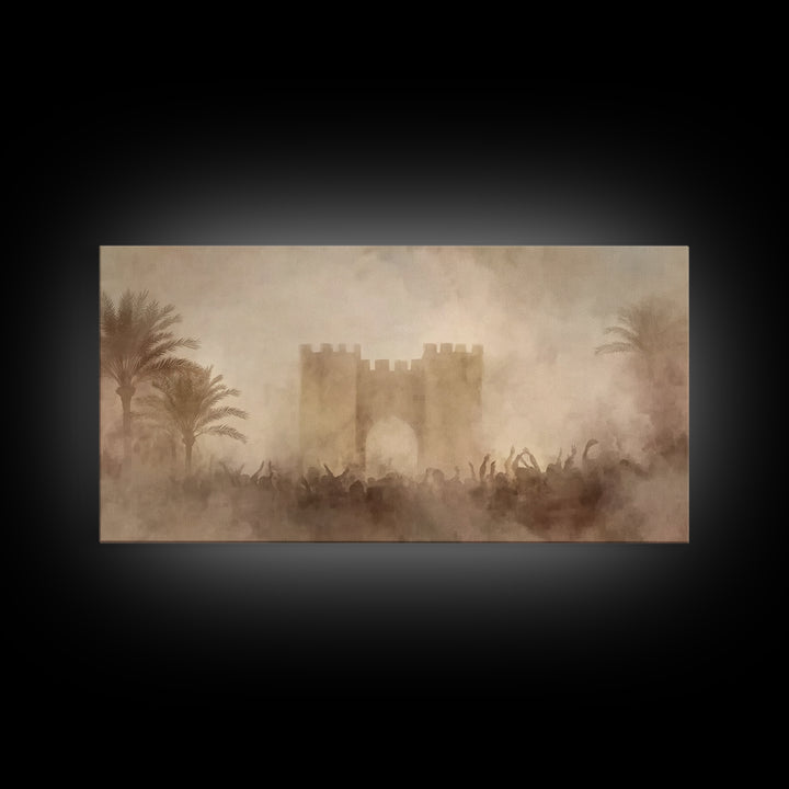Palm Gate Dawn – Framed Canvas Print – Christian Wall Art – Christian Art Canvas – Moody Christian Art – Christian Christmas Art