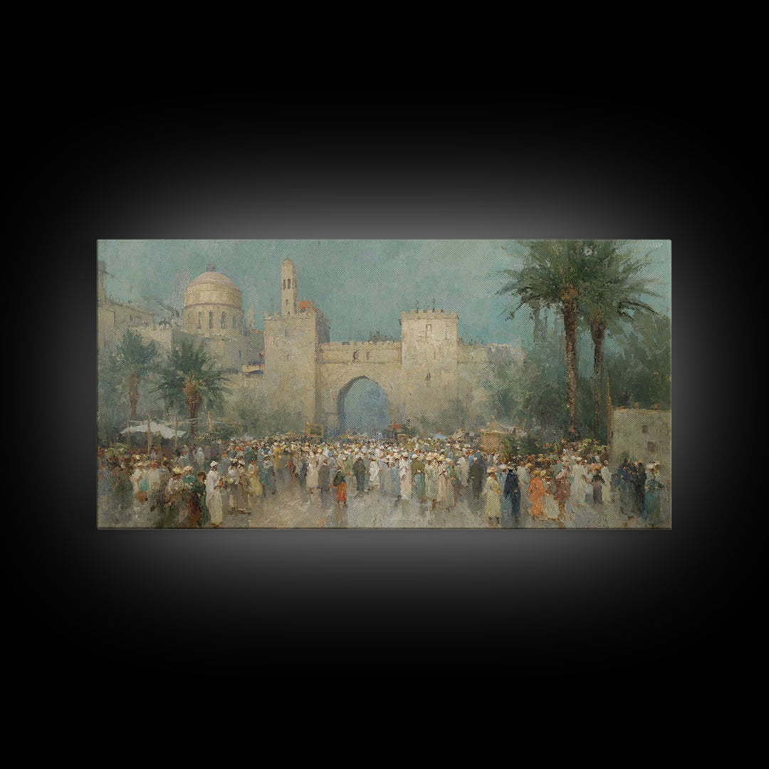 Jerusalem Gathering – Framed Canvas Print – Christian Art Canvas – Christian Wall Art – Vintage Christian Art – Christian Gift Ideas