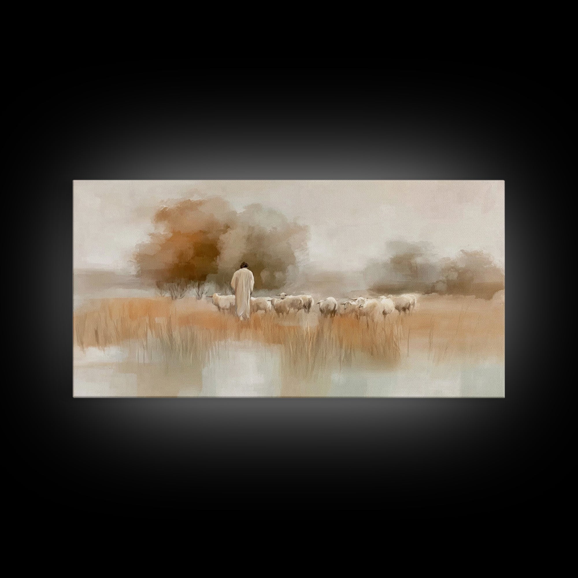 Shepherd Of Stillness | Framed Canvas Print | Christian Art Canvas | Jesus Painting | Christian Wall Art | Christian Gift Ideas | Christmas