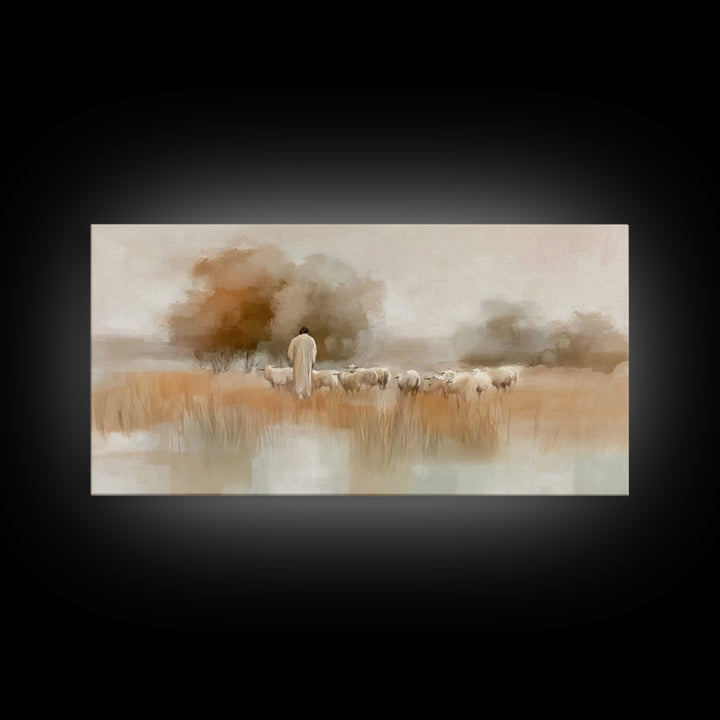 Shepherd Of Stillness | Framed Canvas Print | Christian Art Canvas | Jesus Painting | Christian Wall Art | Christian Gift Ideas | Christmas