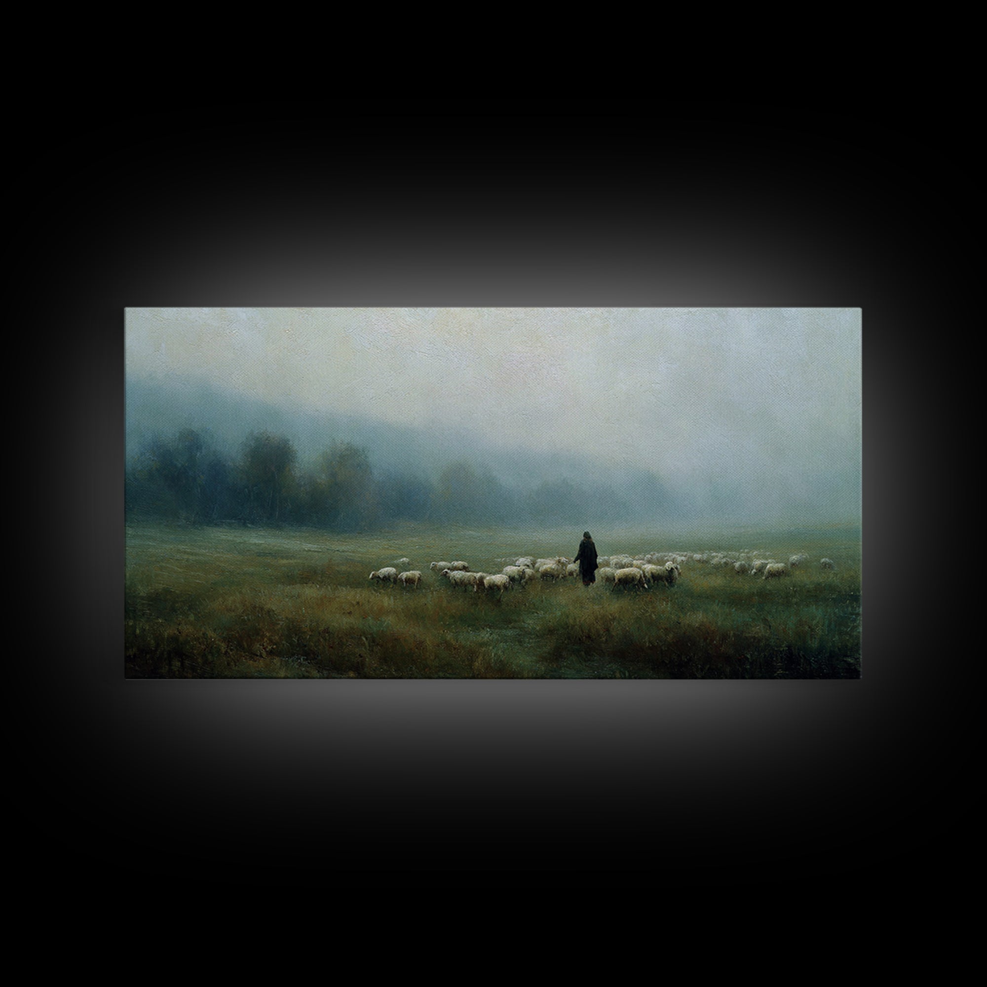 Misty Shepherd Path | Framed Canvas Print | Christian Wall Art | Jesus Painting | Christian Art Canvas | Moody Christian Art | Christmas Ar